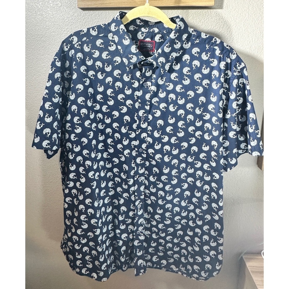 UNTUCKit Pinon Navy Blue Floral Medallion Short Sleeve Button Down Shirt 3XL